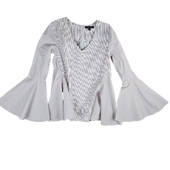 Romeo + Juliet Couture Bell Sleeve Striped Blouse Womens Medium Boho Peplum Top - Picture 2 of 9